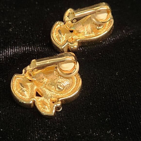 Marked Swarovski Crystal Earrings Faceted Pink Amethyst Green Clip on Jewelry - Picture 6 of 8